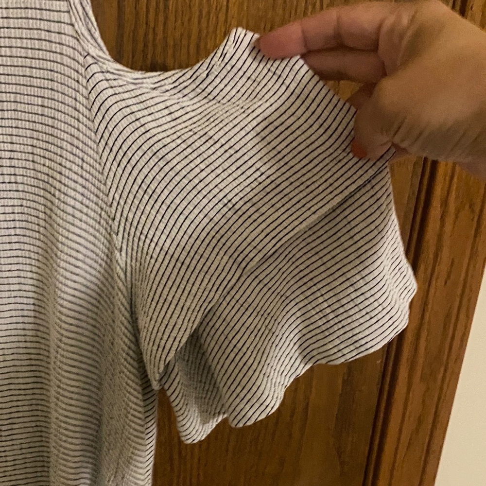 Elle Black Striped Cold Shoulder Blouse - Picture 2 of 3
